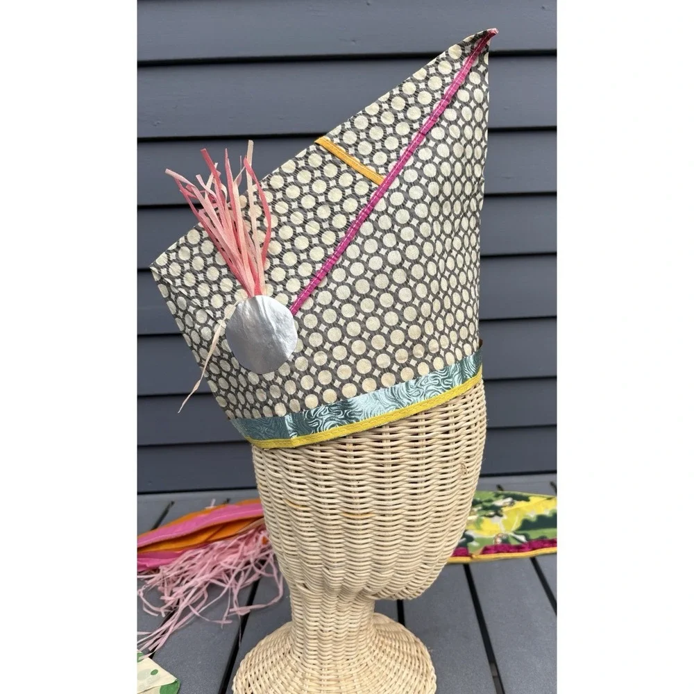 Vintage vibrant colorful crepe paper party hats 1930's unused deadstock USA